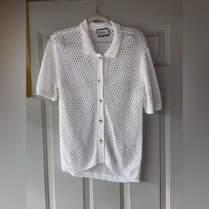RNWY white open knit button-front shirt size XS